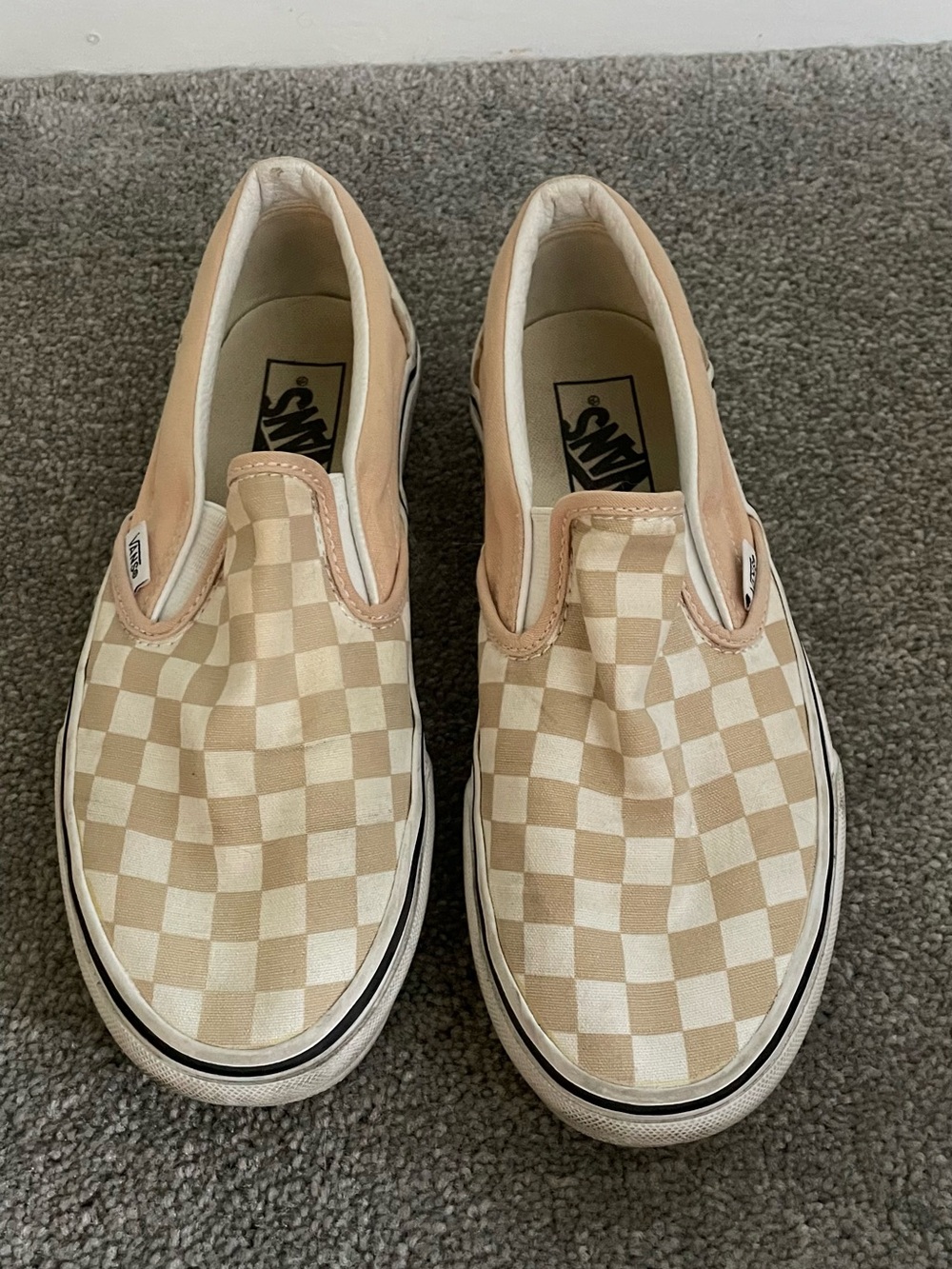 Vans Slip-On Checkerboard Sneakers in Beige and Cream